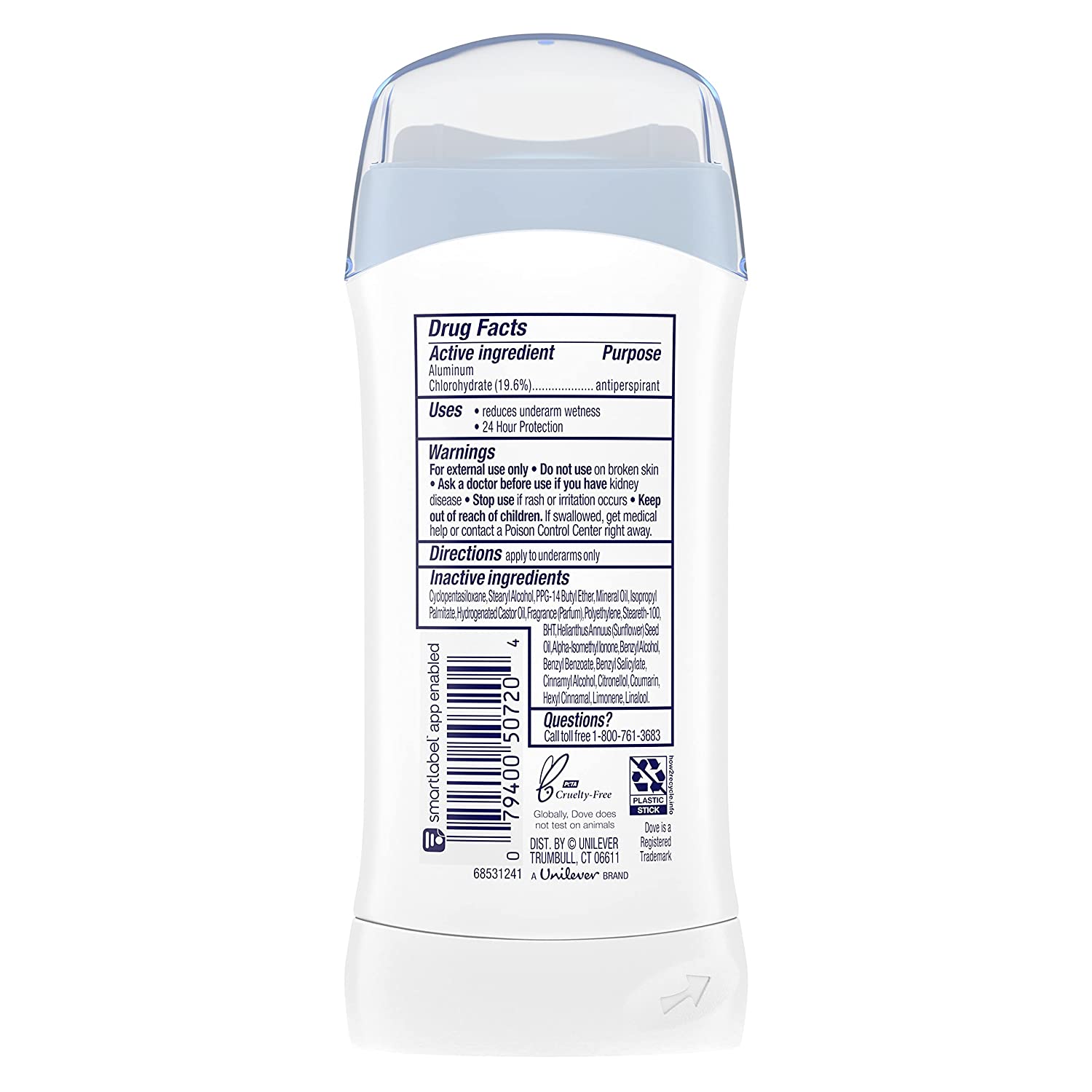 Dove Invisible Solid Antiperspirant Deodorant Stick for Women, Powder, For All Day Underarm Sweat & Odor Protection 2.6 oz - Image 2